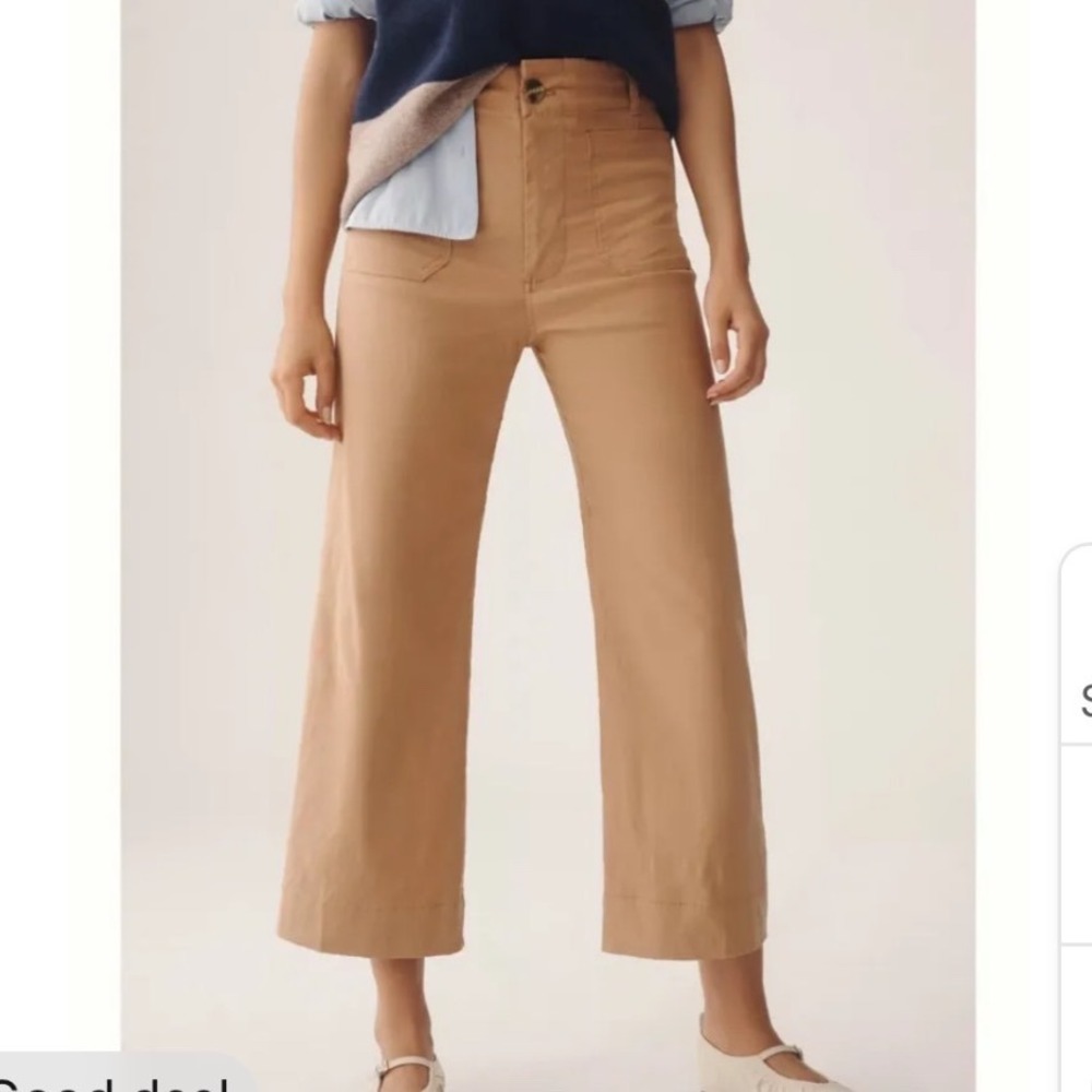 Maeve The Colette High Rise Wide Leg Cropped Pants Tan Brown 27 NWT minimalist